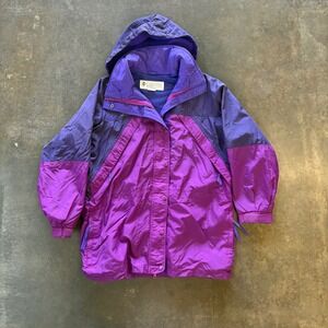Vintage Columbia Jacket Womens Medium Purple Magenta Windbreaker 90s Hooded V8